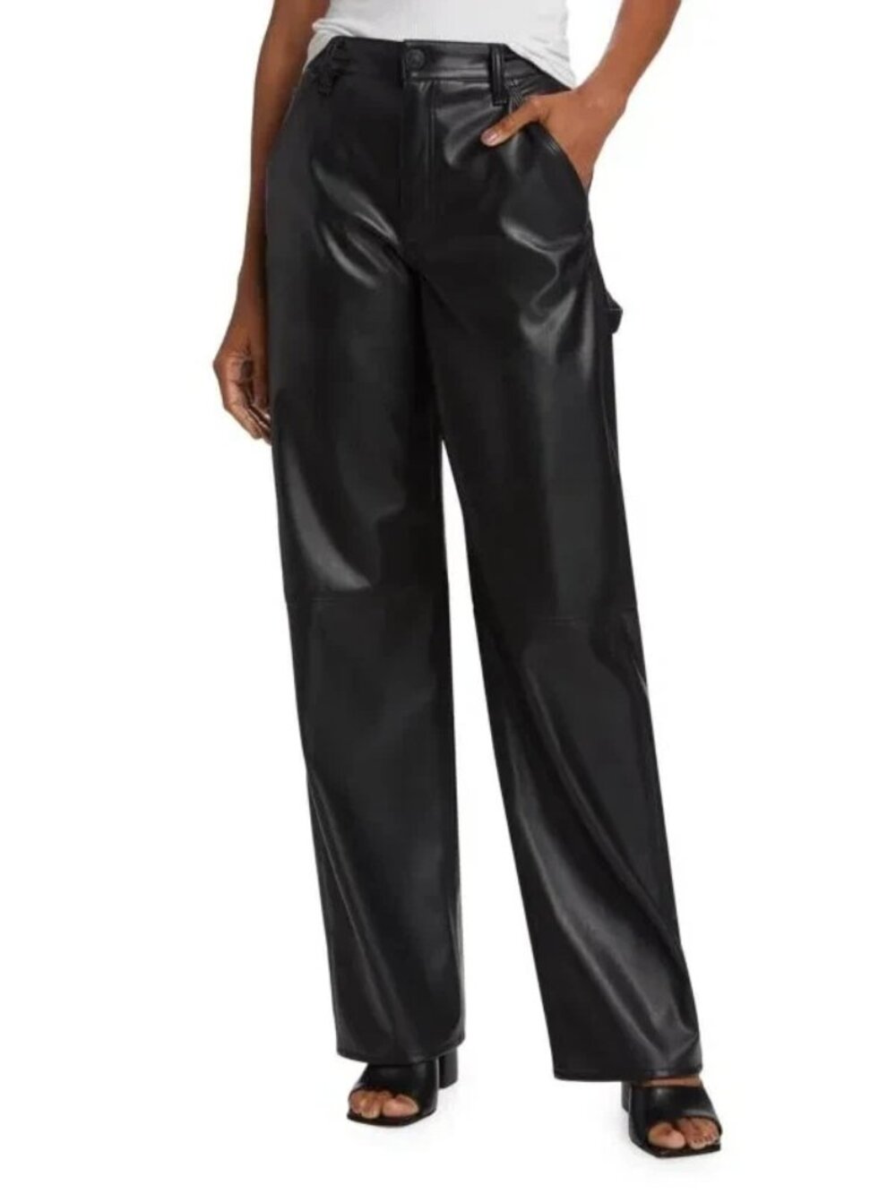NWOT Rag & Bone Sid Faux Vegan Leather Black Carpenter High Wide Leg Pants 31